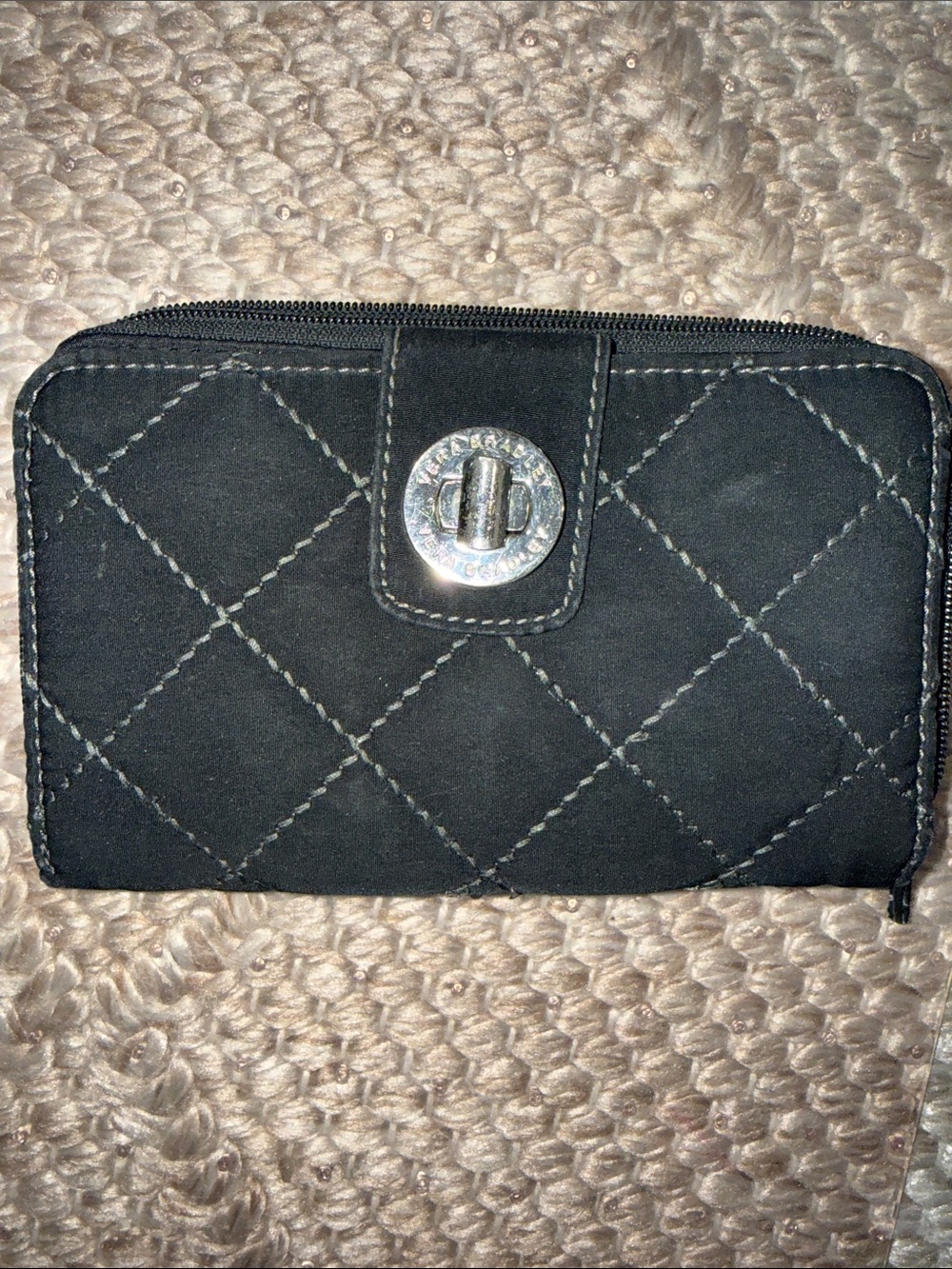 Vera Bradley Quilted Black Women's Zip Wallet with Turn-Lock Closure - Picture 1 of 4